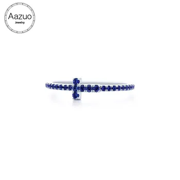 

Aazuo 100% 18K White Gold(Au750) Natrual Blue Sapphire Classic Cross Ring for Woman Charm Jewelry Fashion Love Gift For Woman