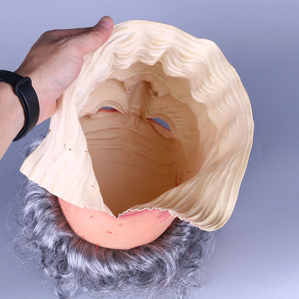 Creepy Old Man Mask With Hair Masquerade Old Man Mask Halloween Mask Props New (10)