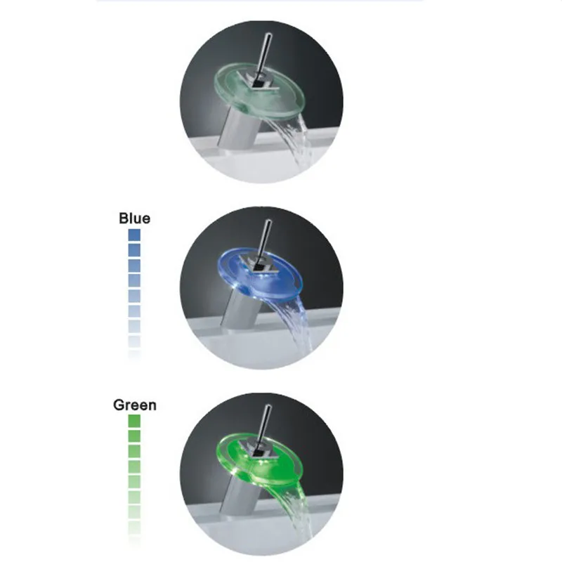 Смеситель для умывальника, смеситель для ванной. Стеклянный смеситель для раковины ванной комнаты, светодиодный латунный хромированный Водопад