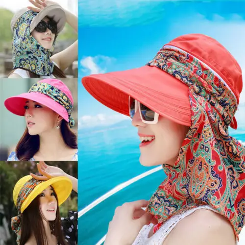 

Meihuida 2019 Fashion Women's Summer UV Protection Wide Brim Cap Floral Flower Scarf Sun Visor Hat Travel Holiday Outdoor