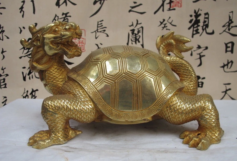 

China Fengshui Avoid Evil Beast Copper Gilt Dragon turtle Tortoise Statue a5.19