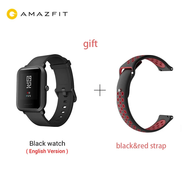 Huami Смарт-часы Amazfit Bip, gps, Gloness, Смарт-часы, часы 45 дней в режиме ожидания для телефона MI8 IOS - Цвет: add red black