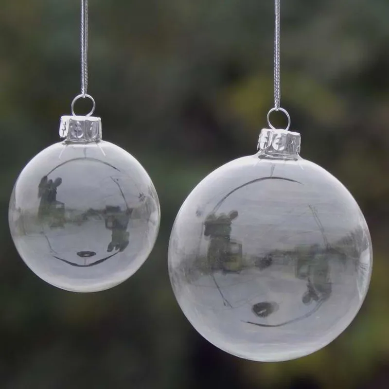 1496 Diamètre 10 Cm 12 Pcspaquet Boule De Noël En Verre Transparent Globe De Verre Décoration De Jour De Noël Diamètre Différent Pour La