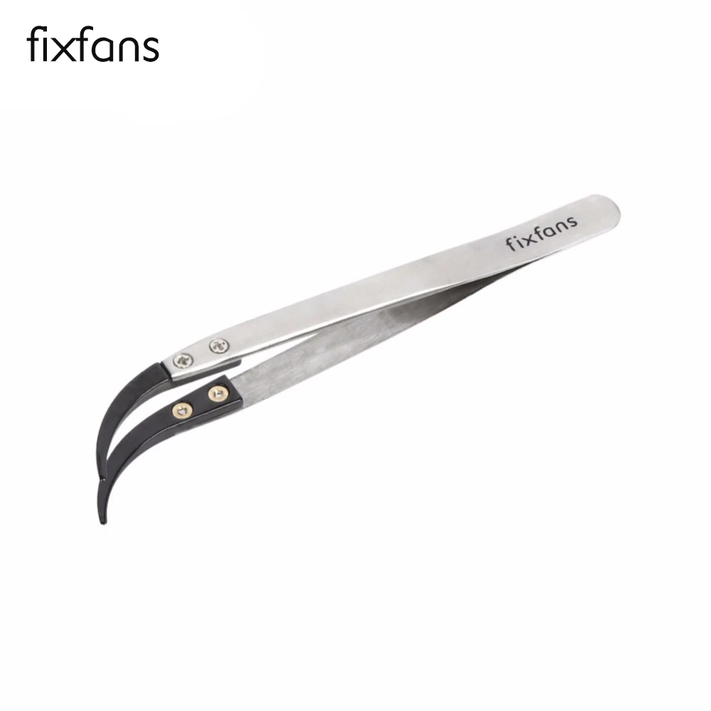 FIXFANS Heat Resistant Ceramic Tip Tweezers Anti Static Insulated Curved Tweezers with Stainless