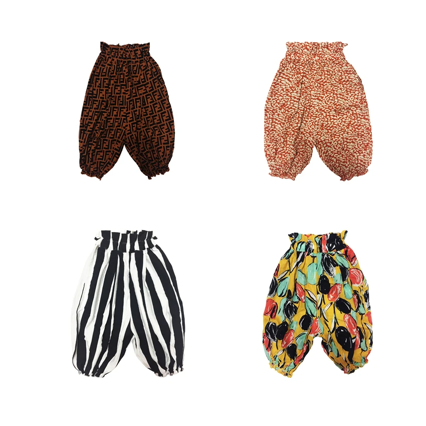 

2019 Summer New Brand Baby Clothes Boy Girls Cropped Trousers Prevent Mosquito Pants Cotton Bloom Thin Home Wear Striped Leopard