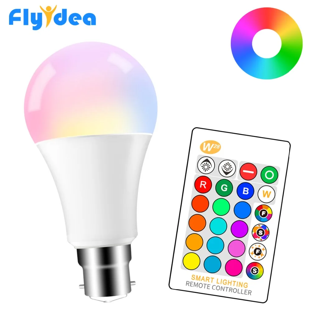 5 Вт 10 15 светодиодная RGB светильник ПА 220 В 110 B22 Волшебная сменная лампа 16 цветов