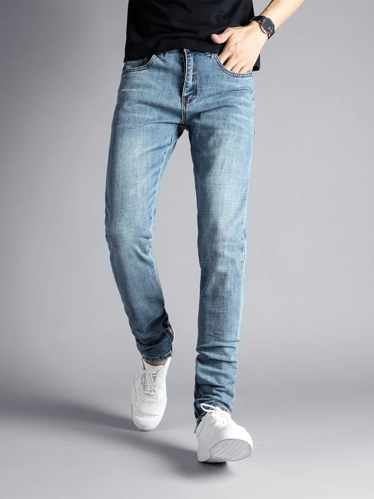 Fashion Streetwear Men Jeans Blue Color Ankle Zipper Skinny Jeans For Men Elastic Denim Pants hombre Hip Hop Jeans homme