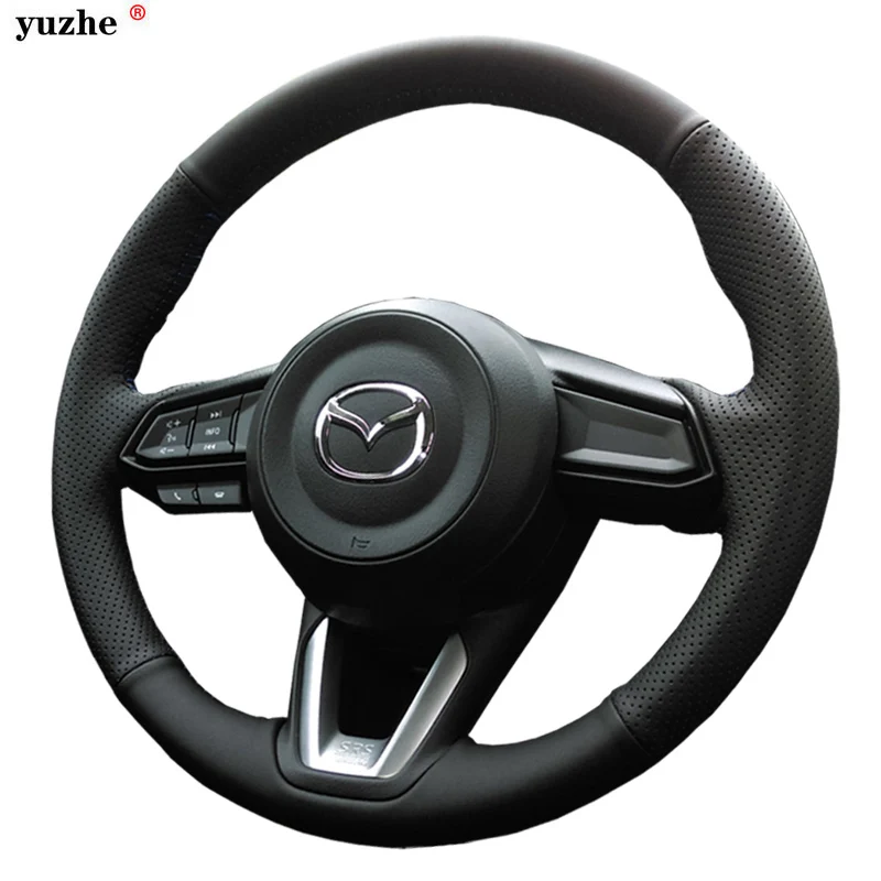 Чехол рулевого колеса автомобиля Yuzhe на заказ из натуральной кожи для Mazda 2 3 6
