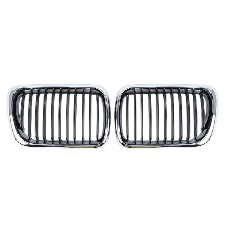 

2x Gloss Silver Frame Black Front Kidney Racing Grills Grille for BMW E36 3-series (318i 320i 323i 325i) / m3 4 Door 1997-1999