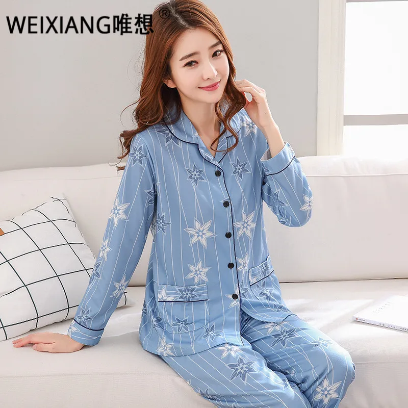3XL плюс Размеры Pijama Для женщин хлопковые пижамы с длинным рукавом осень зима
