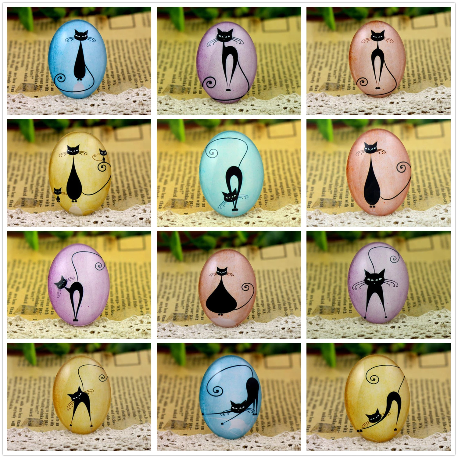 2pcs/Lot 30x40mm New Fashion Color Classic Cat Handmade Photo Glass Cabochons Pattern Domed Jewelry Accessories Supplies | Украшения и
