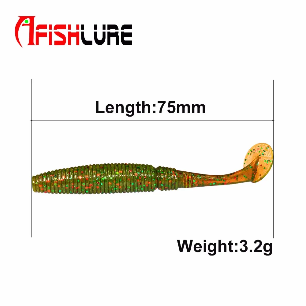 6 шт./лот Afishlure T Shad 75 мм 3 г воблеры силиконовая приманка весло хвост Мягкая приманка джиг голова Т Хвост мягкие насекомые поддельные приманки Texas Rig