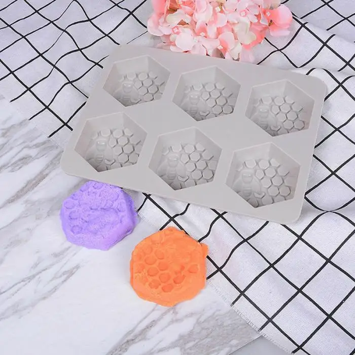 Economical Silicone Mould 6 Hole Honey Bee Design Soap Clay Wax Mold for Handmade DIY Craft ds99