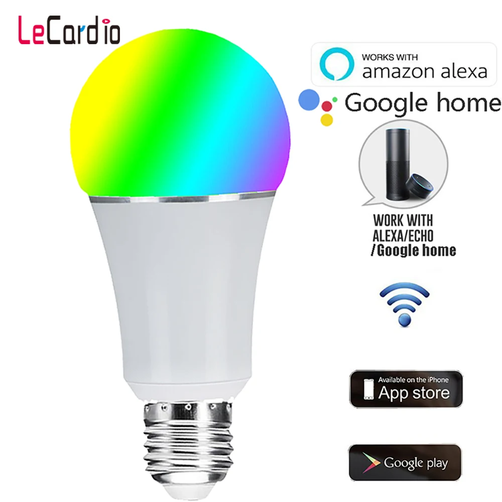 

Wifi Bulb 7W E27 Smart Light Bulb Multi-Color Stage Lamp Compatible with Alexa Google Home Assistant Phone App, Voice Control
