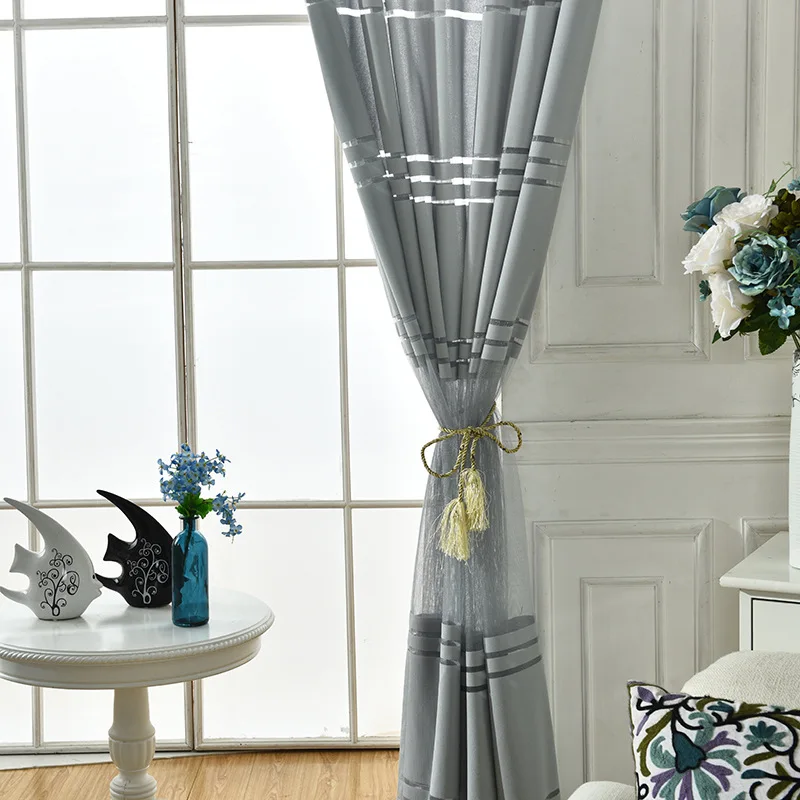 Серый современный простой полиэстер ткань полосатый спальня отвесные шторы для гостиной Тюль окна