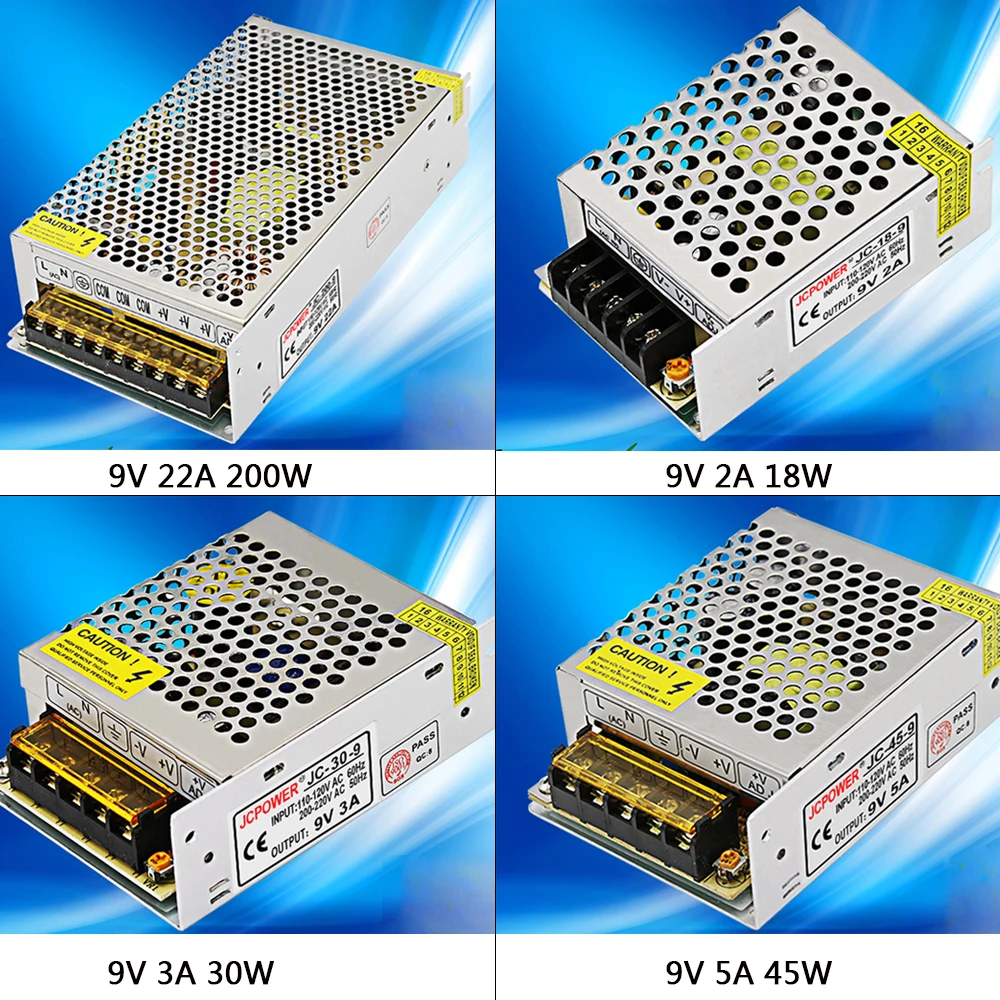 DC 9V 2A/3A/5A/22A/30A Регулируемый импульсный источник питания AC110V 220V to 9v трансформатор