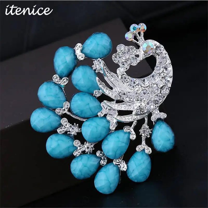 

Itenice 2019 New Arrive Fashion Brand Trendy Jewelry High Quality Rhinestone Crystal Peacock Molding Brooch For Women