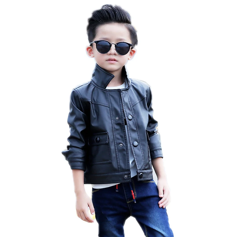 

children clothing 2017 new fashion spring baby boy jackets solid turn down collar pu leather jackets short children outwear