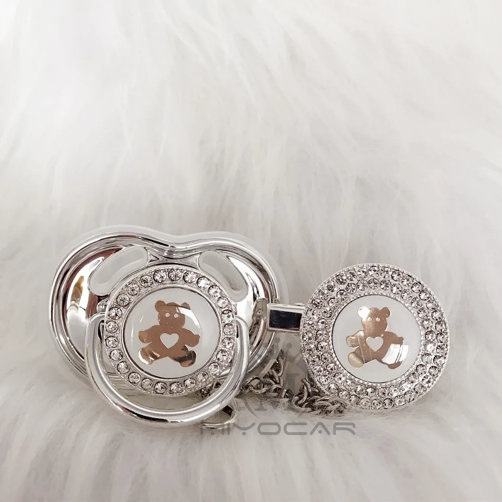 Chupeta e Chupeta Miyocar Ouro Prata Adorável Urso Bling Clipe Bpa Manequim Livre Design Único Gbear-8 - 9 13 High Quality Mamãe e Bebê