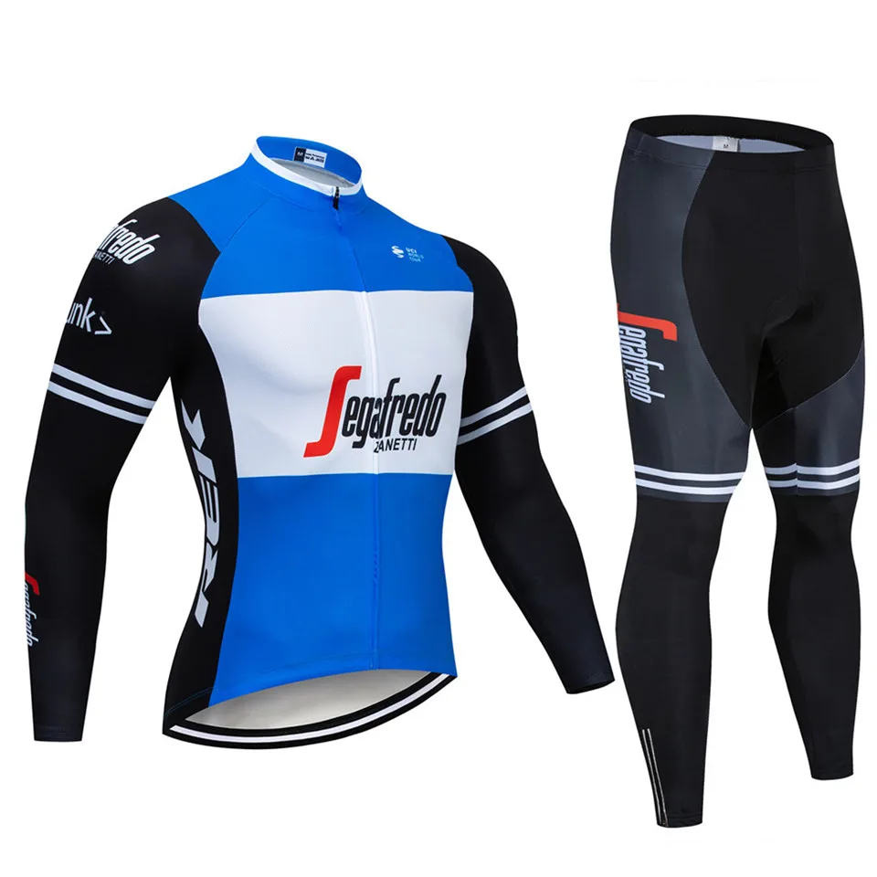 

2019 Spring Autumn Collection New blue Cycling Jersey Long Sleeve Men Outdoor Racing Trekking Bicycle Jersey ropa ciclismo set