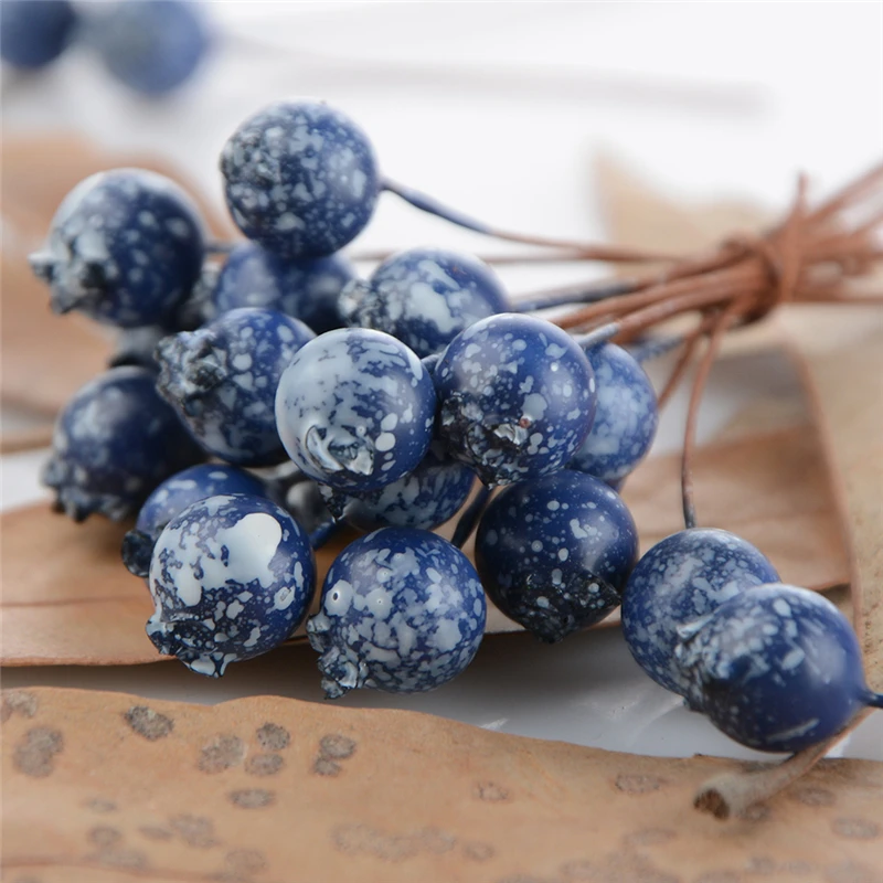 50pcs/lot Blue/Red Berry Artificial Pomegranate Fruit Stamen Scrapbooking Flower Home Wedding Decoration Box Crafts Supplies