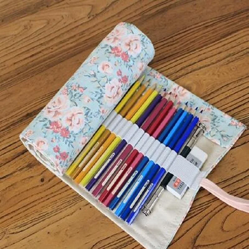 

2019 new cotton handmade pencil case 48/72 hole Canvas color multi-layer pencil pouch