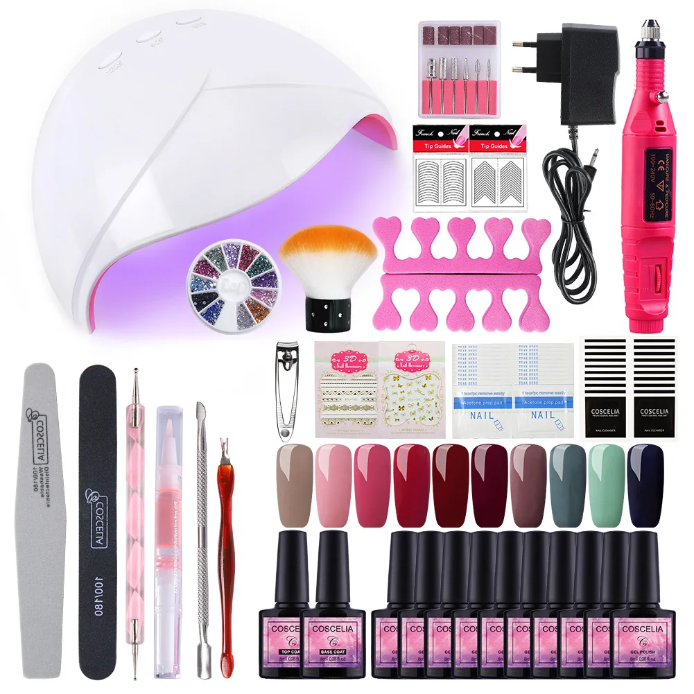 

COSCELIA Nail Kit 36W UV LED Lamp Dryer Choose 10 Colors Gel Nail Polish Kit Soak Off UV Gel Polish Set Nail Art Tools