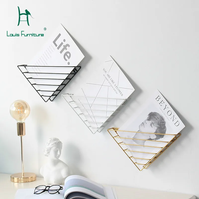 

Louis Fashion Bookcases Nordic Iron Art Wall Hanging Bookshelf Wall Magazine Brief Office Reception Modern