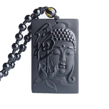 

Koraba Fine Jewelry 100% Pure Natural Genuine Obsidian Enlightenment Buddha Ancestral Pendant Necklace Free Shipping