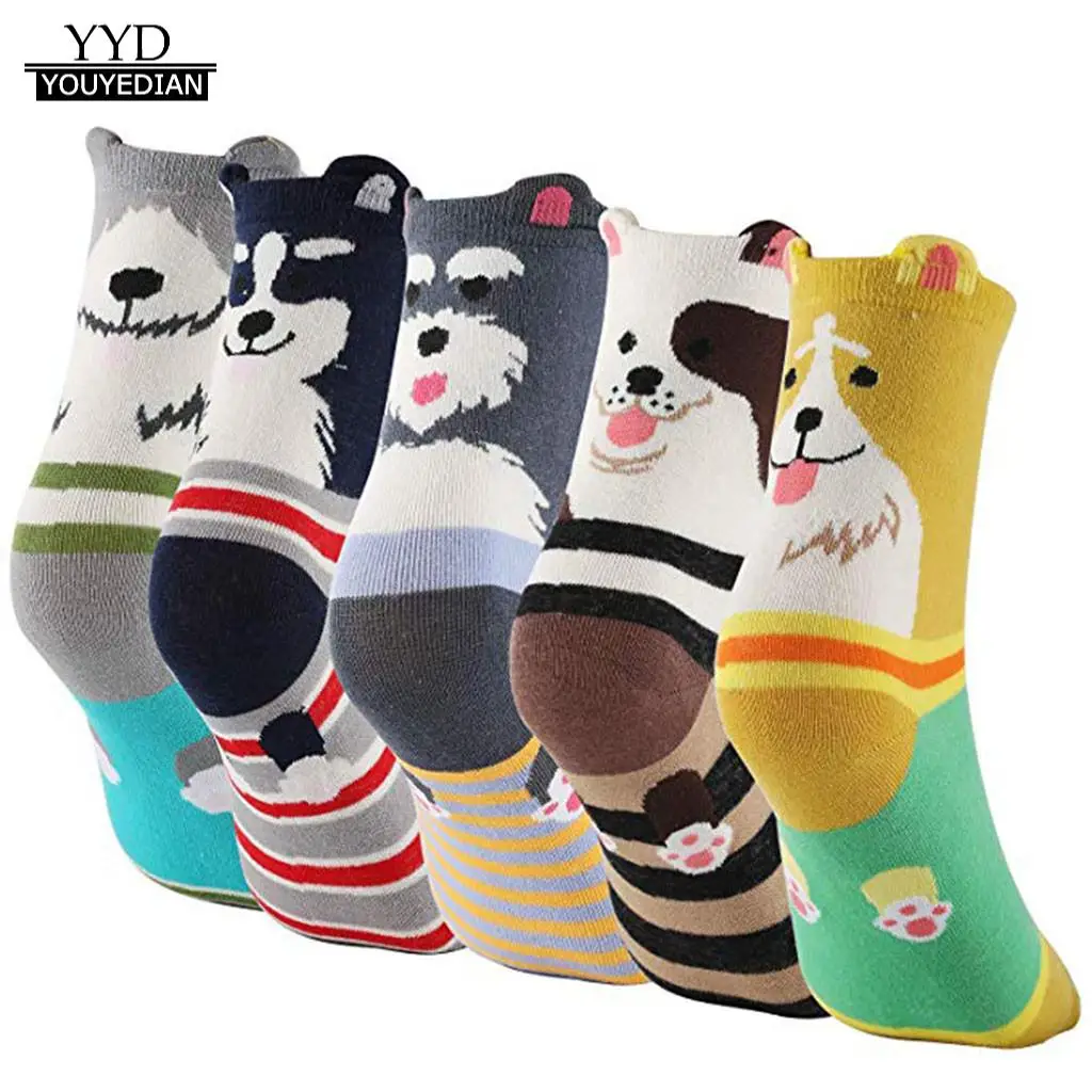 5 пар носков для женщин Милое животное рисунок узор мультфильм вязаный хлопок смесь модные носки женские Kawaii calcetines mujer
