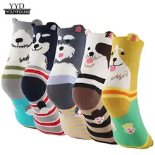 5 пар носков для женщин Милое животное рисунок узор мультфильм вязаный хлопок смесь модные носки женские Kawaii calcetines mujer