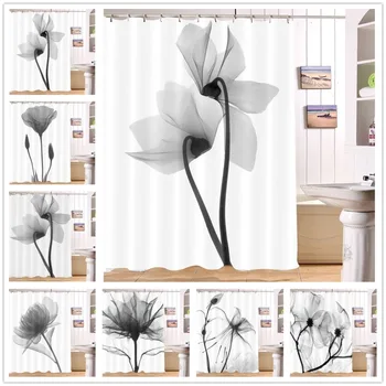 

LB Washable 180*180 Black And White X-Ray Flower Waterproof Shower Curtain Watercolor Bathroom Curtains Fabric for Bathtub Decor