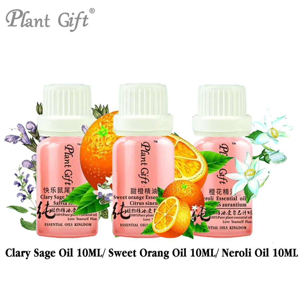 

100% Pure Plant Essential Oils French Imports Clary Sage / Sweet Orang / Neroli Oil 10ml Improve Large Pores Treatment Level