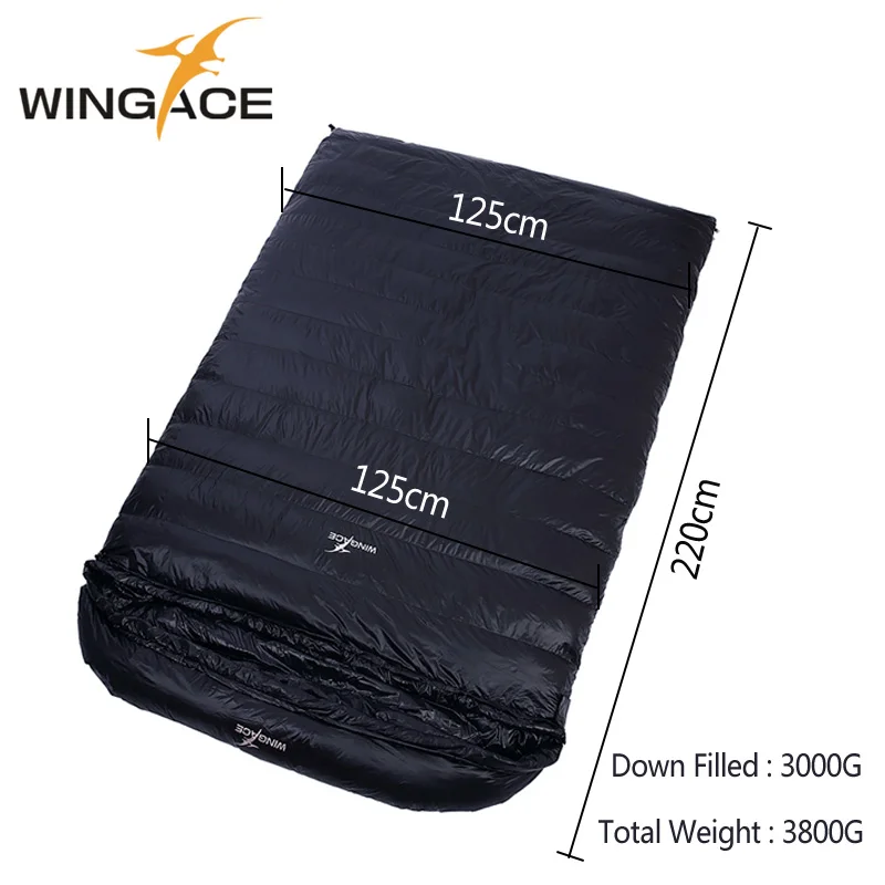 WINGACE кемпинг 2 человека спальные мешки зимний наполнитель 1000 г 2000 г 3000 г 4000 г 5000 г гусиный пух двойной спальный мешок для взрослых 4 сезона - Цвет: Black 3000G