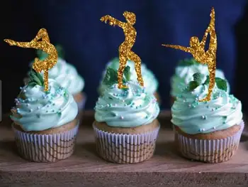 

Glitter Gymnastic Cupcake Toppers girl baby shower baptism wedding Ballet Birthday, Dance Party toothpicks