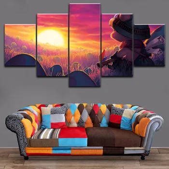 

Canvas Print Painting Wall Art League Of Legends Game Poster 5 Piece Landscape Field Mushroom Sunset Teemo Picture For Kids Room