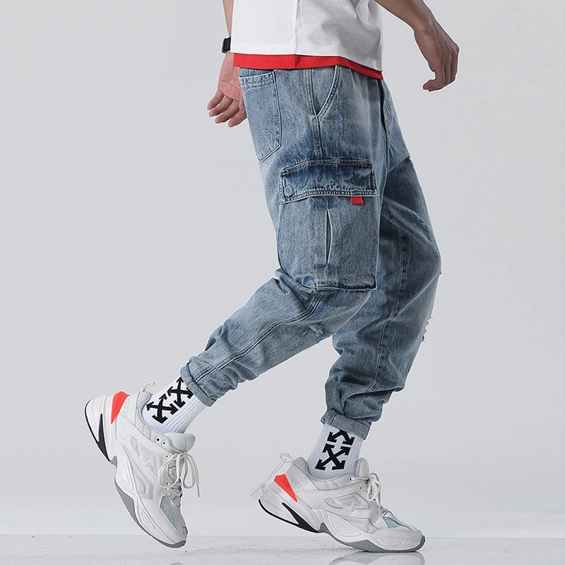 blue jeans cargo pants