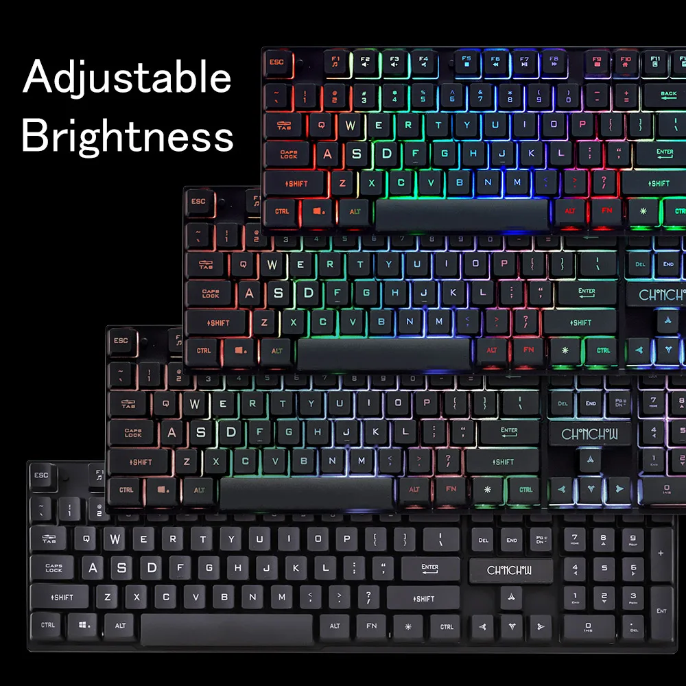 Gaming Keyboard Rainbow Colorful Backlit Game Keyboard RU/ES Layout with Microphone USB Wired Keyboard for PC Gamer Computer