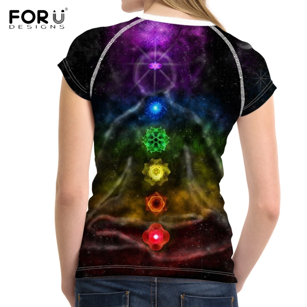 FORUDESIGNS/женские летние футболки с изображением чакр дышащие Harajuku короткими