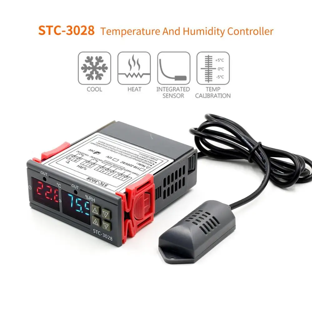 Дешево 12V 24V 220V 10A STC 3028 цифровой измеритель температуры и влажности Термостат двойной дисплей термометр гигрометр Регулируемый 0 ~ 100% RH