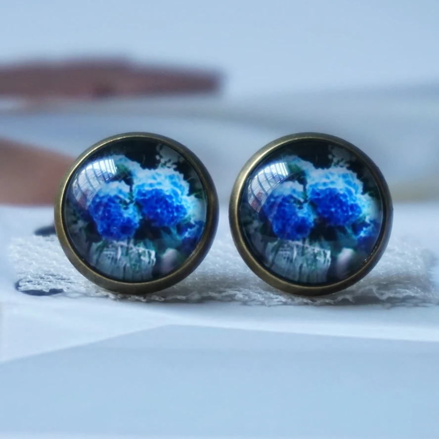Diy BLUE flower earring woman lady Fashion glass Earing cute earring