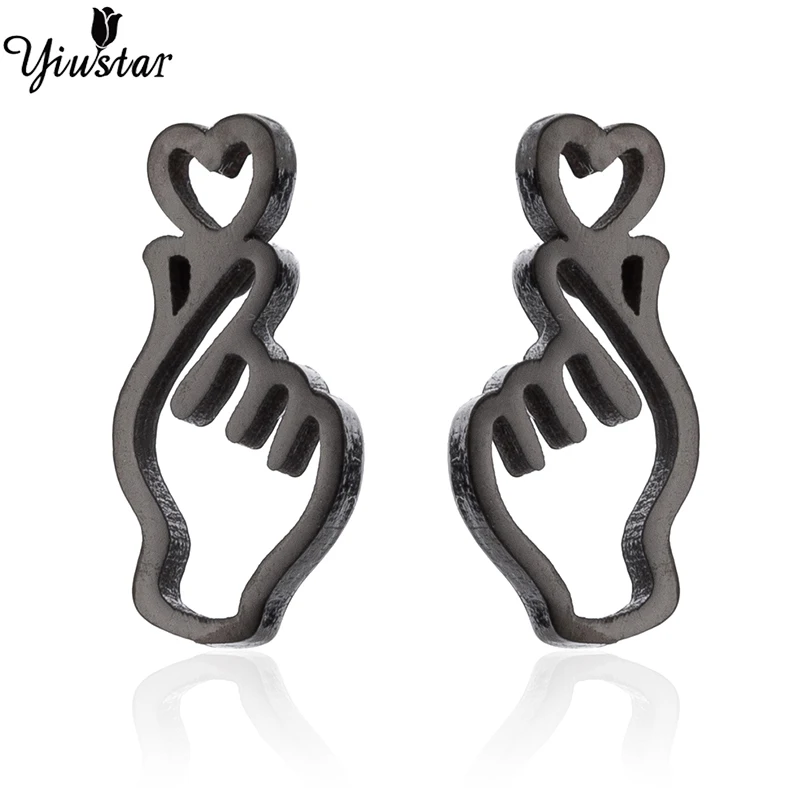 

Yiustar Simple Beautiful Love Heart Stud Earrings Trendy Hand Garb Stainless Steel Heart Ear for Women Fashion Jewelry Dress Up