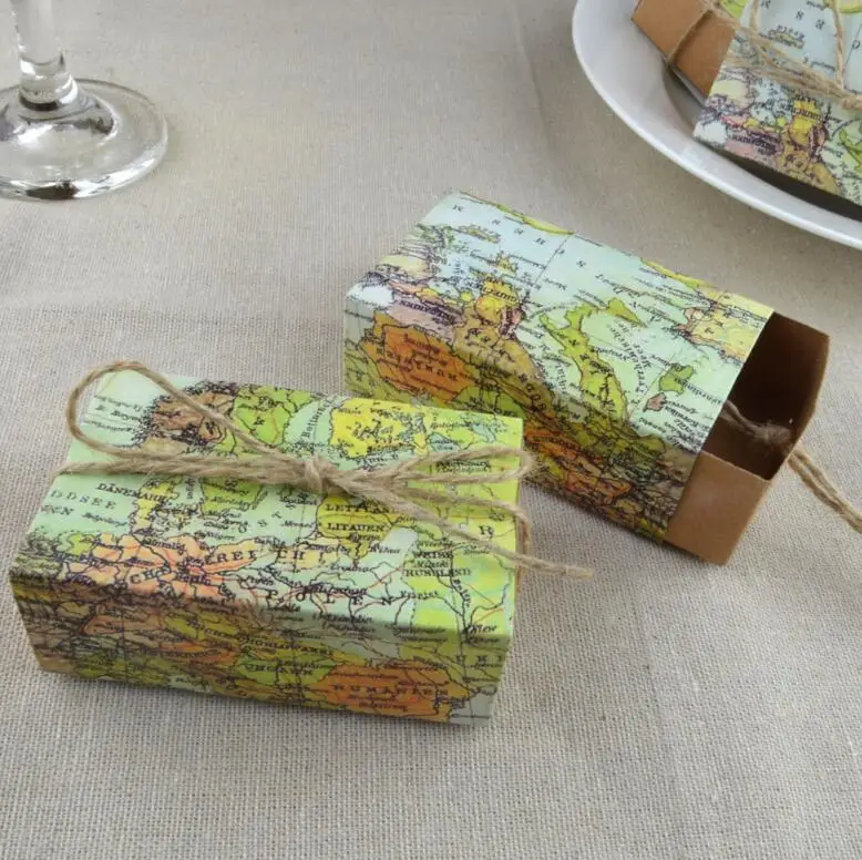 

50pcs Printed World Map Wedding Party Favors Box Candy Gift Box with World Map Theme Candy Box Birthday Party Supply