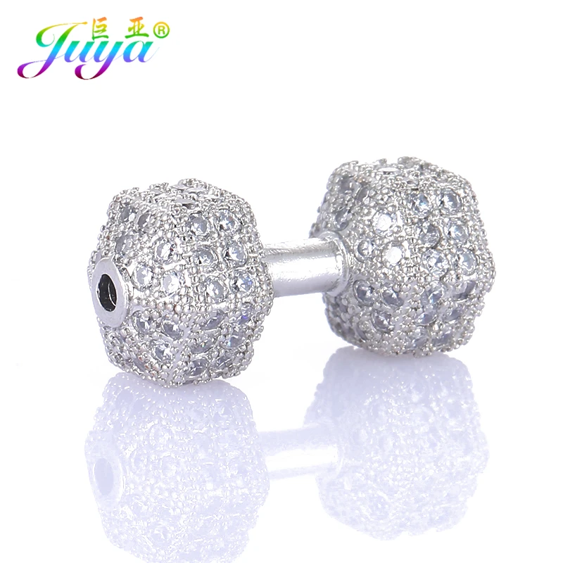 

Juya DIY Jewelry Beads Supplies Micro Pave Zircon Fitness Dumbbell Charm Beads For Women Men Natural Stones Bracelets Making