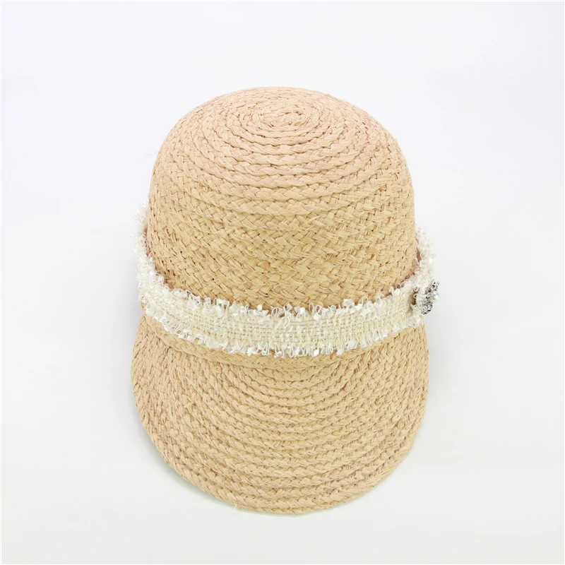 New Design Tweed Belt Raffia Baseball Caps Fashion Women Beach Hats With Bee Female Summer Straw Sun Visor Caps Wholesale