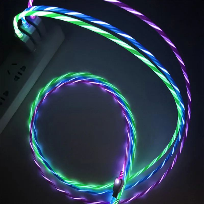 

LED Glow Flowing Data USB Charger Type C USB C Charging Cable for iPhone X XS 7 8 PLUS Samsung A5 A7 A3 2017 S8 S9 S10 Plus