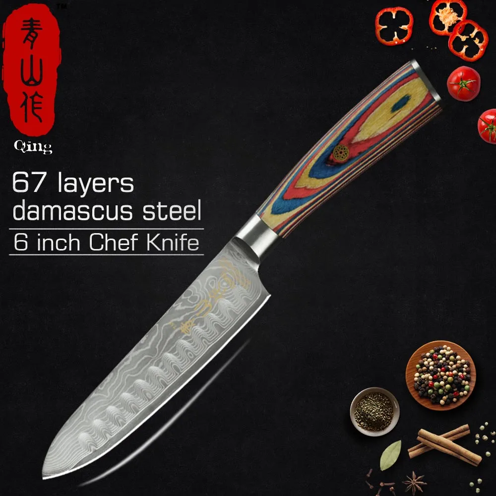 

QING 67 Layers VG10 Damascus Steel Kitchen Knife Paring Utility Slicing Chef Knife Handmade Japanese Chef Cleaver Cooking Tools