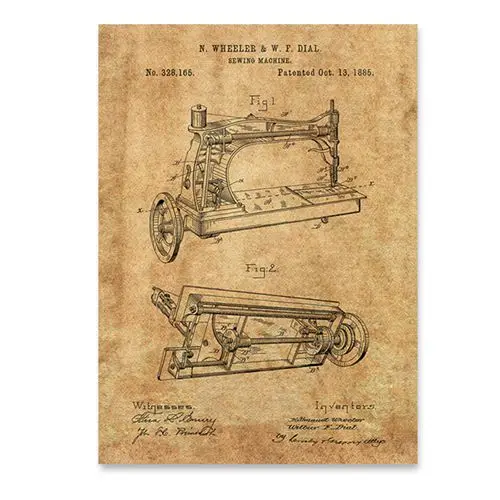 Швейная машина запатентованная винтажная печать ремесло комната стены Искусство Плакат декор, антикварная швейная машина холст картина украшение стены - Цвет: PH1313