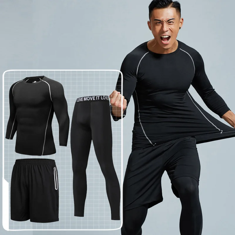 

Autumn and winter men's fitness clothing suit men's quick-drying breathable tights running sports training slim suit
