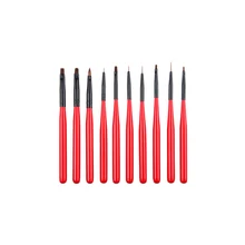 Новое прибытие 10 шт./компл. фабрика дизайн красный цвет кисть для ногтей набор с деревянными ручками мини набор щеточек для ногтей художественные кисточки для ногтей